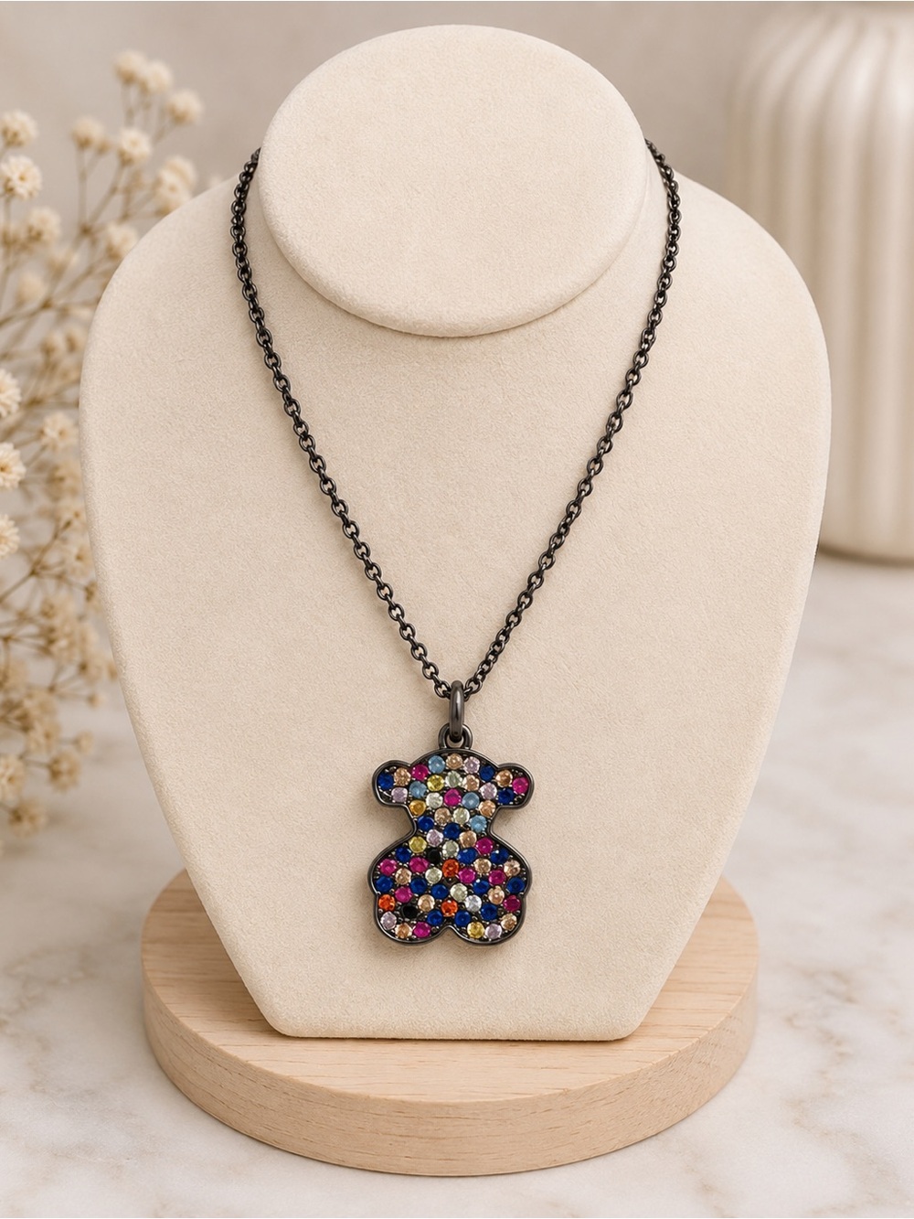 Multicolor Teddy Bear Pendant 2.2Cm Necklace 45Cm